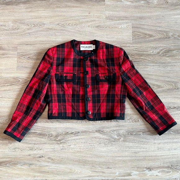 Vintage Jackets & Blazers - Vintage retro 80s 90s checkered cropped blazer
